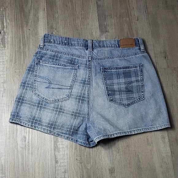 AEO American Eagle Highest Rise Mom Short Light Denim Plaid Cotton Size 2 - Picture 8 of 13